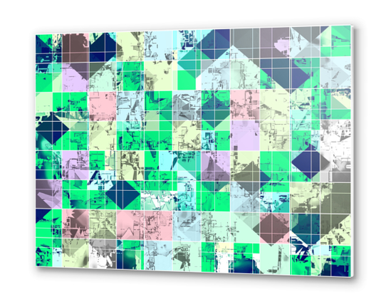 green and pink geometric square pixel pattern abstract background Metal prints by Timmy333