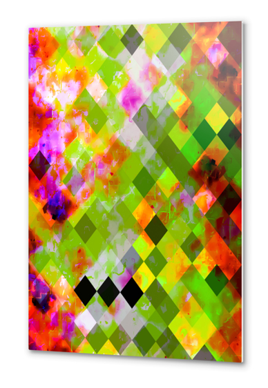 geometric pixel square pattern abstract in green purple red Metal prints by Timmy333