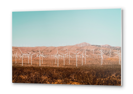 Wind turbine farm with blue sky in the desert at Kern County California USA Metal prints by Timmy333