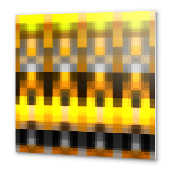 geometric symmetry art pixel square pattern abstract background in yellow brown Metal prints by Timmy333