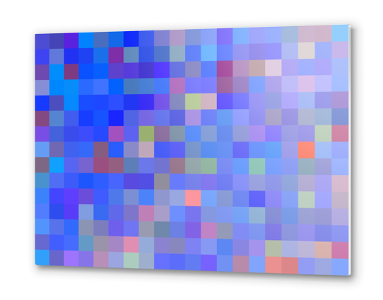 geometric square pixel pattern abstract in blue and pink Metal prints by Timmy333