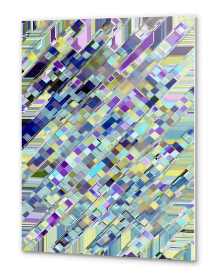 colorful geometric square pixel pattern abstract in purple blue yellow Metal prints by Timmy333