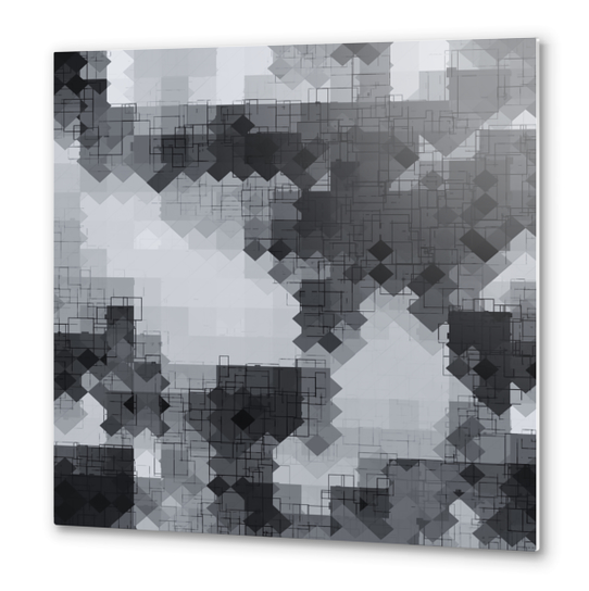 geometric square pixel pattern abstract background in black and white Metal prints by Timmy333