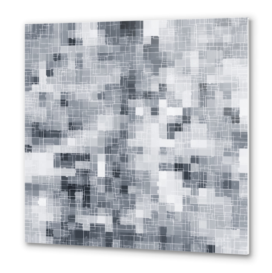 geometric square pixel pattern abstract in black and white Metal prints by Timmy333