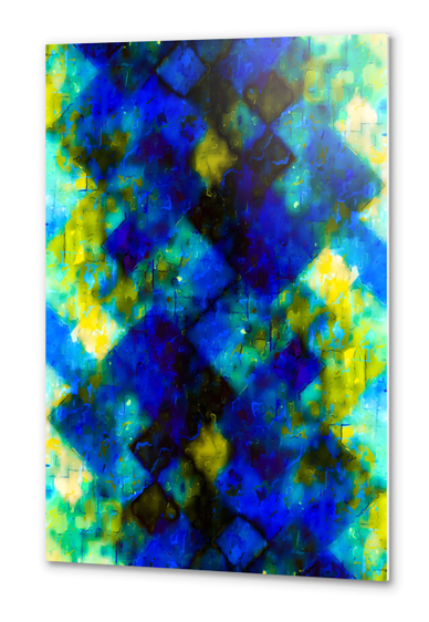 geometric square pixel pattern abstract background in blue yellow green Metal prints by Timmy333