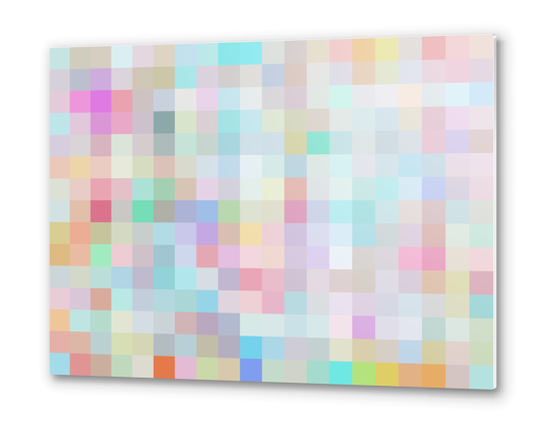 geometric square pixel pattern abstract in blue and pink Metal prints by Timmy333