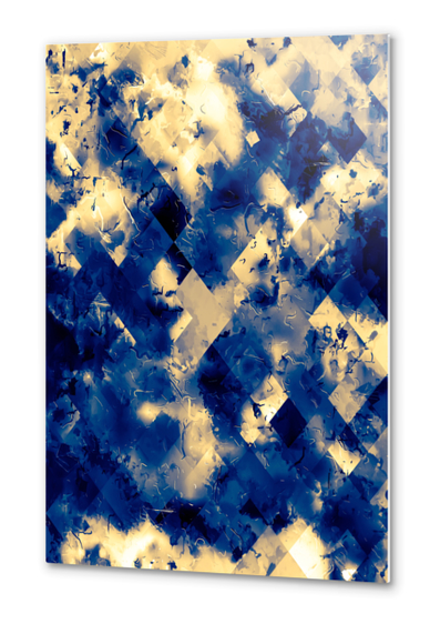 geometric square pixel pattern abstract background in blue yellow Metal prints by Timmy333