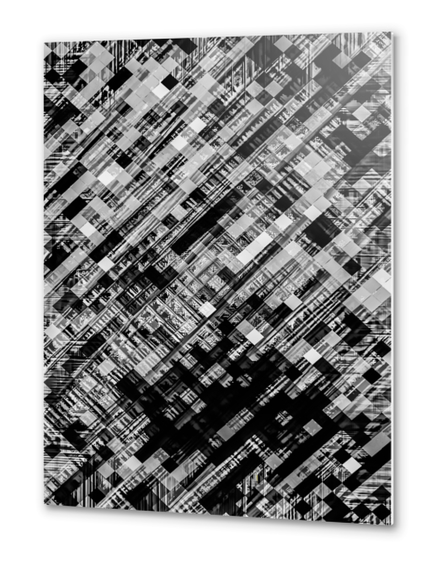 geometric square pixel pattern abstract in black and white Metal prints by Timmy333