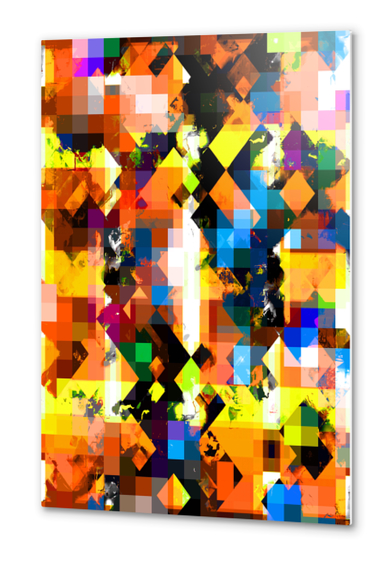 graphic design pixel geometric square pattern abstract background in orange yellow blue Metal prints by Timmy333