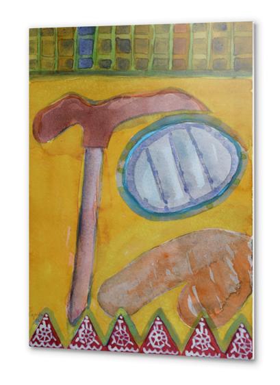 Still Life with Hammer on Yellow  Metal prints by Heidi Capitaine