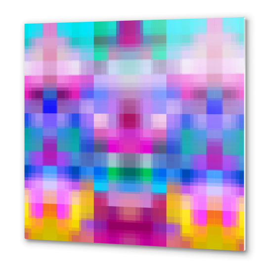 geometric symmetry art pixel square pattern abstract background in pink blue  Metal prints by Timmy333