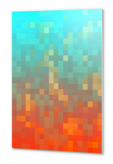 graphic design geometric pixel square pattern abstract background in orange blue Metal prints by Timmy333