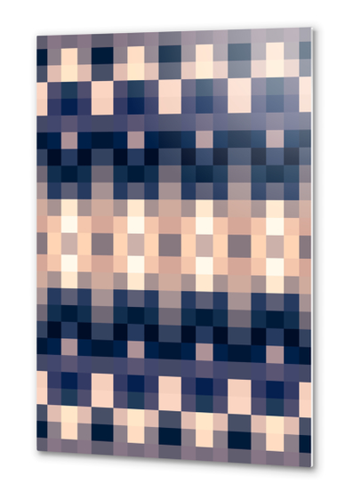 geometric symmetry art pixel square pattern abstract background in brown blue Metal prints by Timmy333