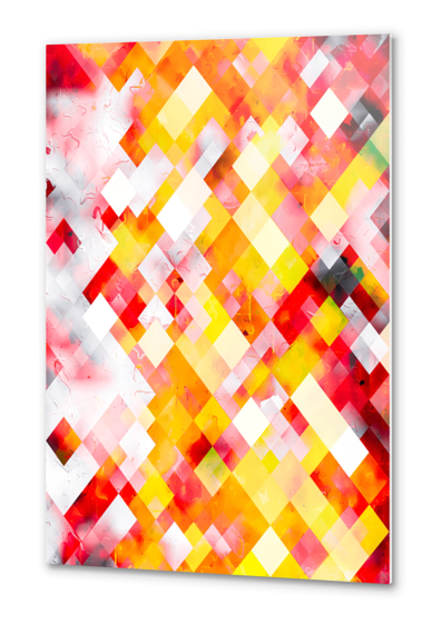 geometric square pixel pattern abstract art background in red orange yellow Metal prints by Timmy333