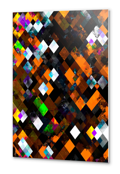 geometric pixel square pattern abstract art in orange brown green Metal prints by Timmy333