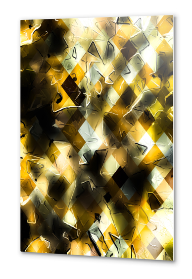 geometric pixel pattern abstract background in yellow and black Metal prints by Timmy333