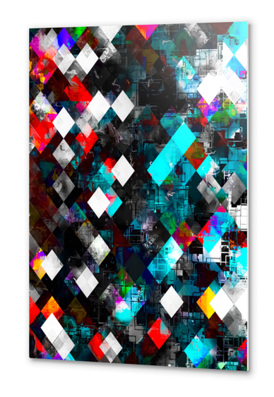 geometric pixel square pattern abstract art in red blue pink Metal prints by Timmy333