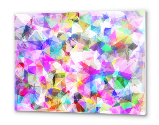 geometric triangle pattern abstract background in pink blue yellow Metal prints by Timmy333