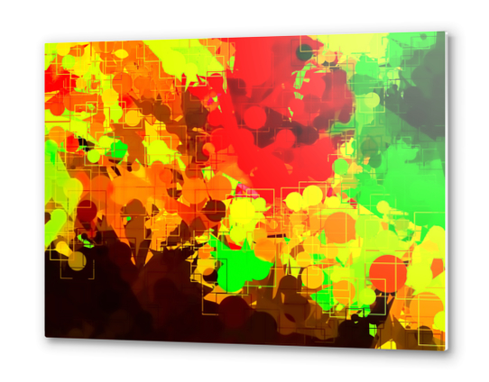 geometric circle and square pattern abstract in red orange yellow green Metal prints by Timmy333