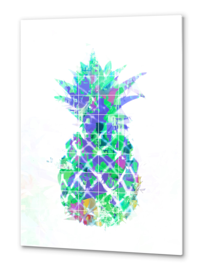 pineapple in green blue yellow with geometric triangle pattern abstract Metal prints by Timmy333