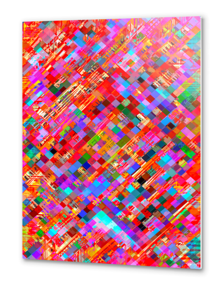 geometric square pixel pattern abstract background in pink blue purple Metal prints by Timmy333