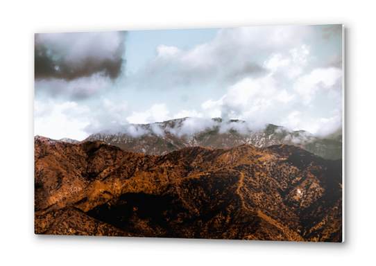 View from the hiking trail with mountain view and blue cloudy sky to Hollywood sign Los Angeles California USA Metal prints by Timmy333