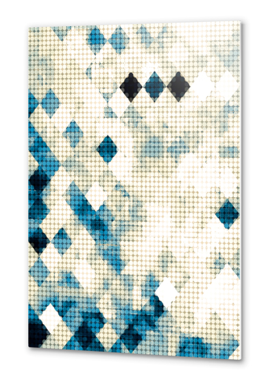 graphic design pixel geometric square pattern abstract background in blue black and white Metal prints by Timmy333