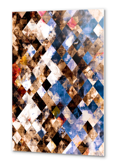 geometric pixel square pattern abstract background in brown blue Metal prints by Timmy333