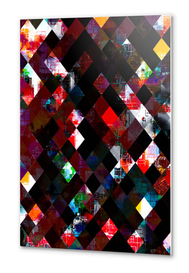 geometric pixel square pattern abstract background in red Metal prints by Timmy333