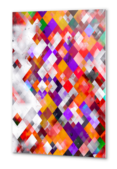 colorful geometric square pixel pattern abstract art in orange red purple Metal prints by Timmy333