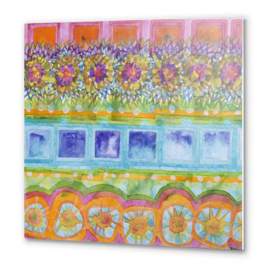 Square and Flower Lines Pattern Metal prints by Heidi Capitaine