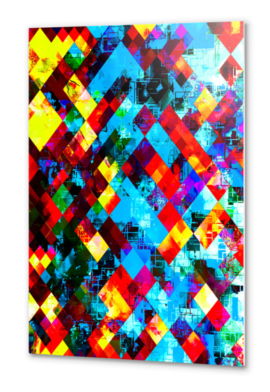 geometric pixel square pattern abstract background in blue red yellow Metal prints by Timmy333