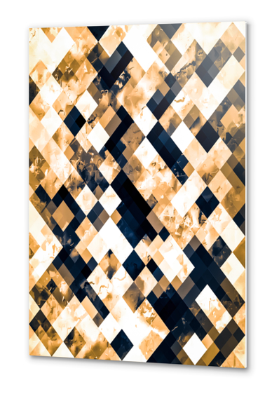 geometric pixel square pattern abstract background in brown black and white Metal prints by Timmy333