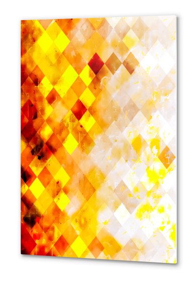 geometric pixel square pattern abstract background in brown yellow Metal prints by Timmy333