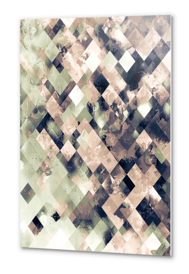 geometric pixel square pattern abstract art background in brown green Metal prints by Timmy333