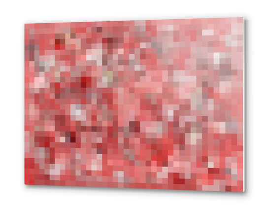 geometric square pixel pattern abstract in red Metal prints by Timmy333