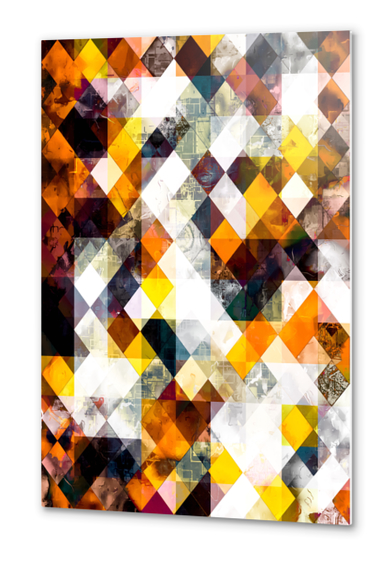 brown yellow orange geometric pixel pattern abstract art background Metal prints by Timmy333