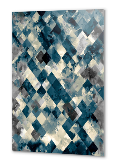 vintage geometric square pixel pattern abstract in blue Metal prints by Timmy333