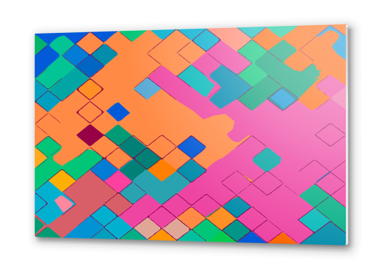 geometric square pixel pattern abstract in pink orange green Metal prints by Timmy333