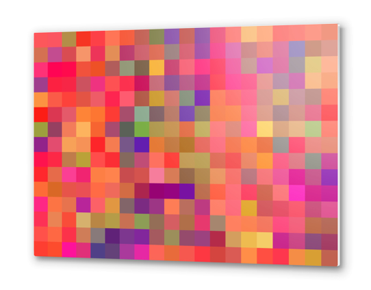 geometric square pixel pattern abstract in pink blue yellow Metal prints by Timmy333