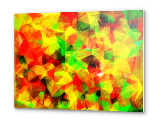 geometric triangle pattern abstract background in yellow green red Metal prints by Timmy333