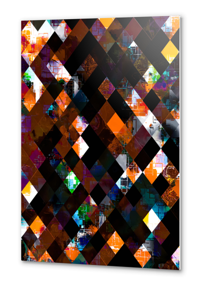 geometric pixel square pattern abstract art in orange green Metal prints by Timmy333