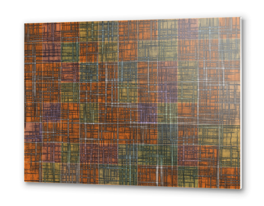 geometric square pattern abstract in orange brown green yellow Metal prints by Timmy333