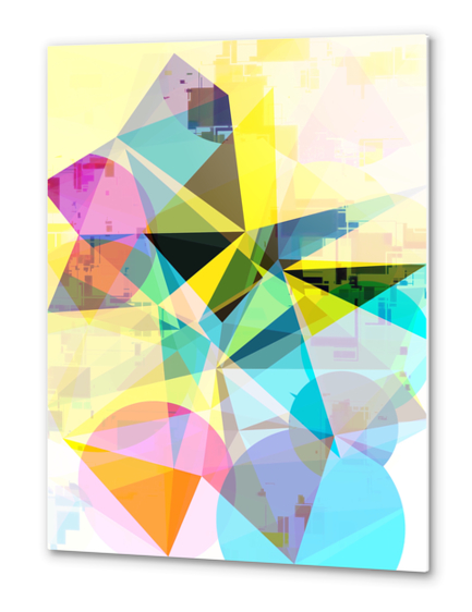 colorful geometric triangle and circle shape abstract background in yellow blue pink Metal prints by Timmy333