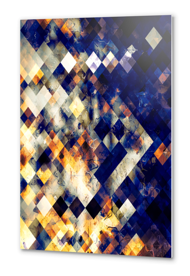 geometric pixel square pattern abstract background in blue brown orange Metal prints by Timmy333