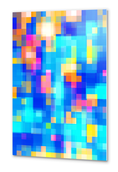 geometric pixel square pattern abstract background in blue pink yellow Metal prints by Timmy333