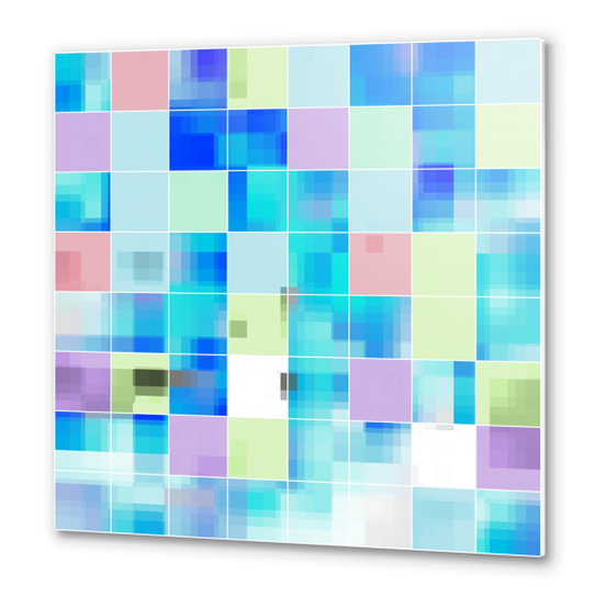 geometric pixel square pattern abstract background in blue pink green Metal prints by Timmy333