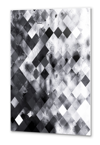 geometric square pixel pattern abstract art background in black and white Metal prints by Timmy333