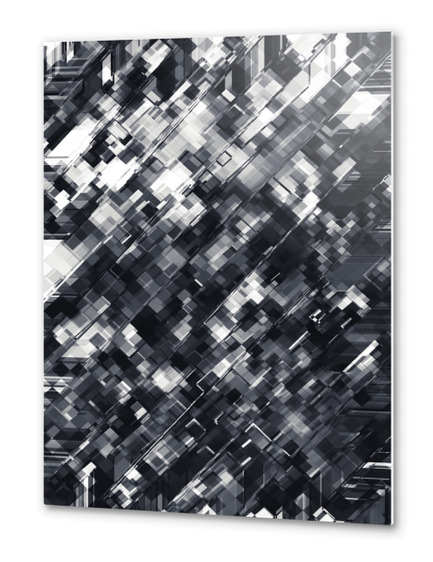 geometric square pixel pattern abstract in black and white Metal prints by Timmy333