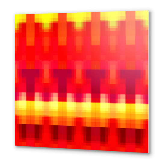 geometric symmetry art pixel square pattern abstract background in red yellow Metal prints by Timmy333